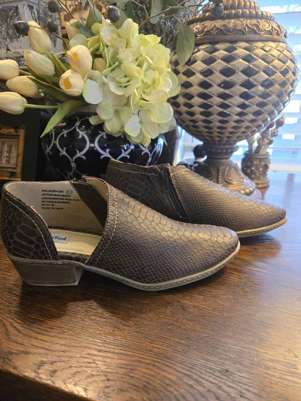 Not Rated Brown Snake-Embossed Look Cutout Slip-On Mules